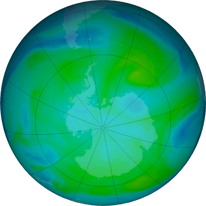 Antarctic ozone map for 19 January 2019